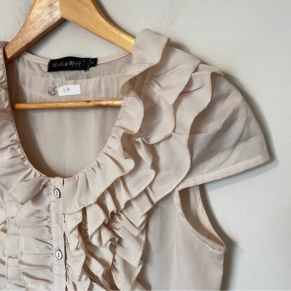 HaKa Ruffle Front Dress Neutral Two Tone Drop Waist Mini Cruel Intentions - Picture 4 of 10